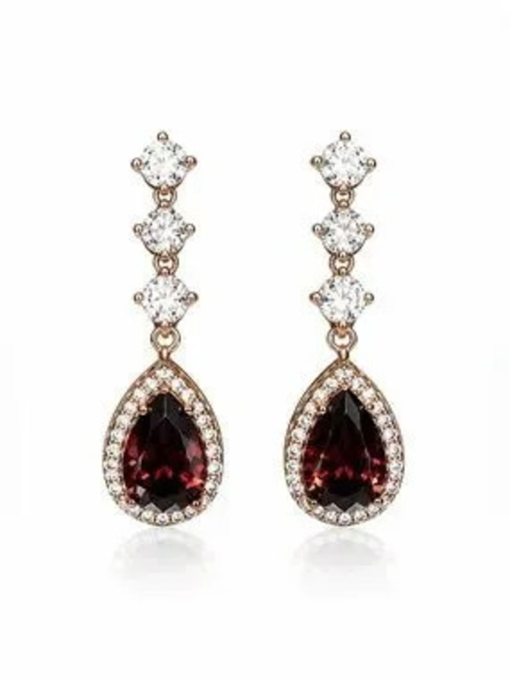 High quality Gold Drop Earrings with Garnet Red Cubic Zirconia
